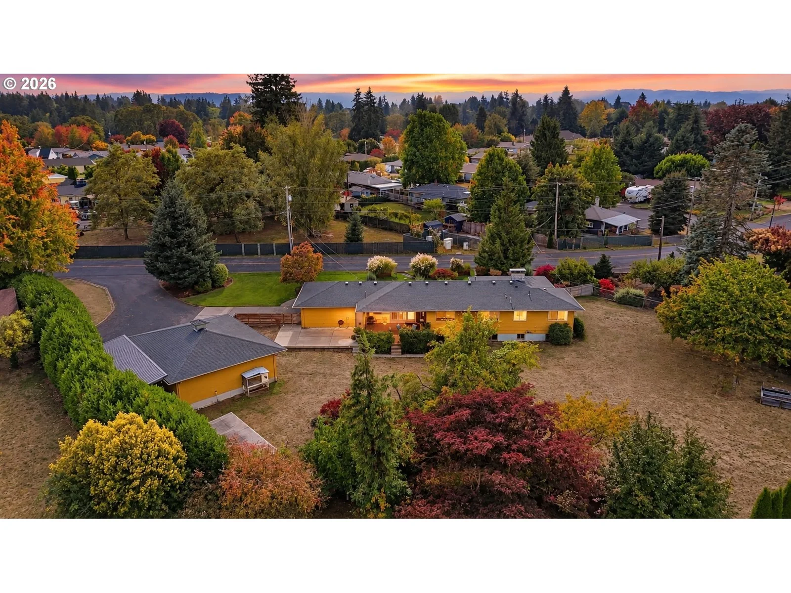 Aerial view toward the home