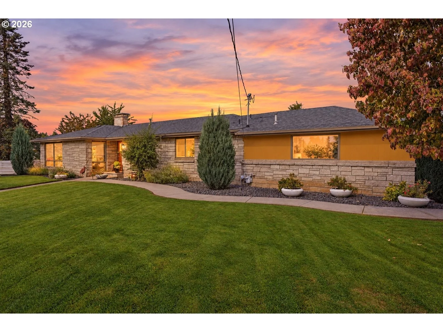 Backyard lawn and home